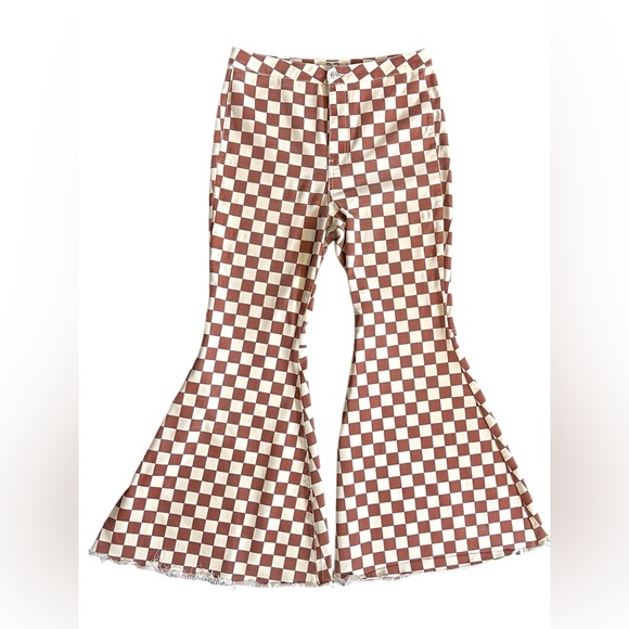We The Free by Free People Checkered Super Flare Hipster Jeans Size 33 Hippie - Picture 6 of 14